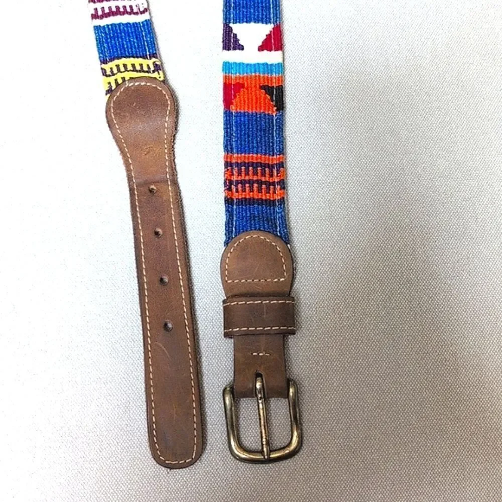 A Tail We Could Wag Cotton & Leather Artisan Men's Belt Italian Brass Buckle